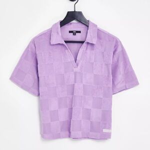 Vans terry cloth v-neck polo in purple gingham